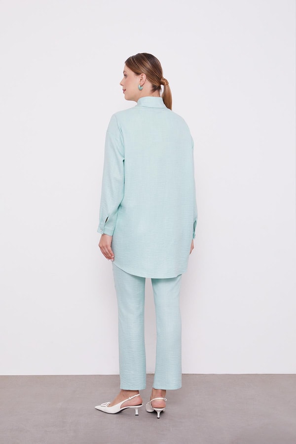 LevidorLevidor Mint Yeşili Taş İşlemeli Melanj Gömlek İkili Takım