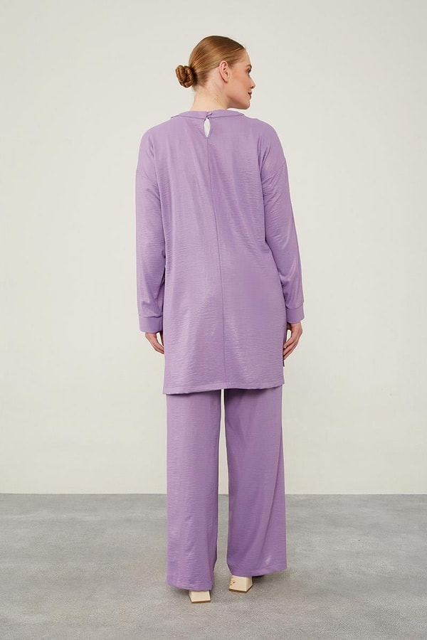 LevidorLevidor Mor Önü Taş İşlemeli Geniş Pantolonlu Tunik Takım