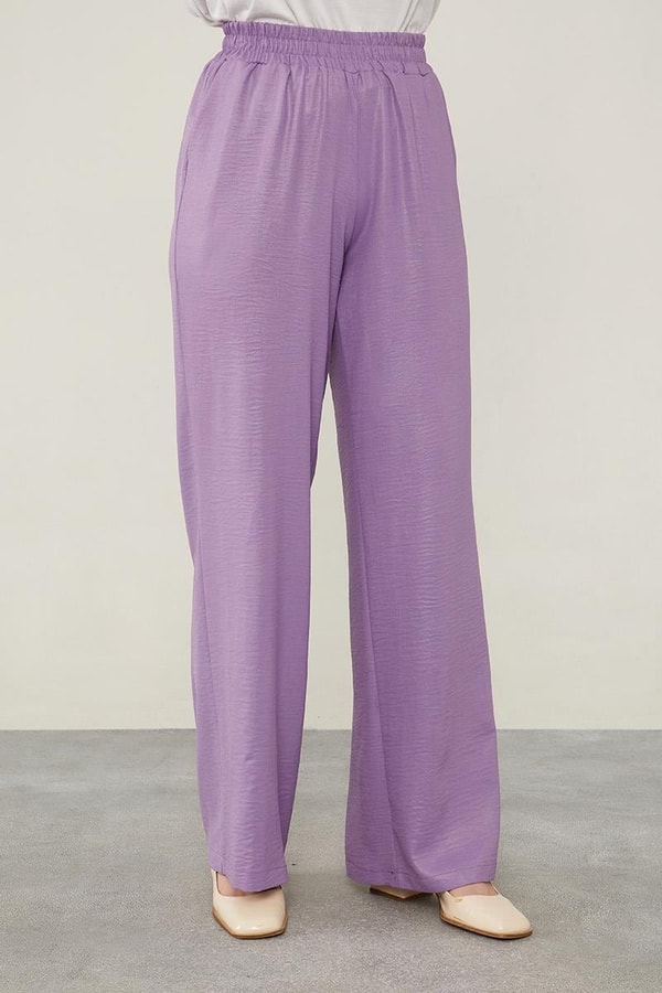 LevidorLevidor Mor Önü Taş İşlemeli Geniş Pantolonlu Tunik Takım