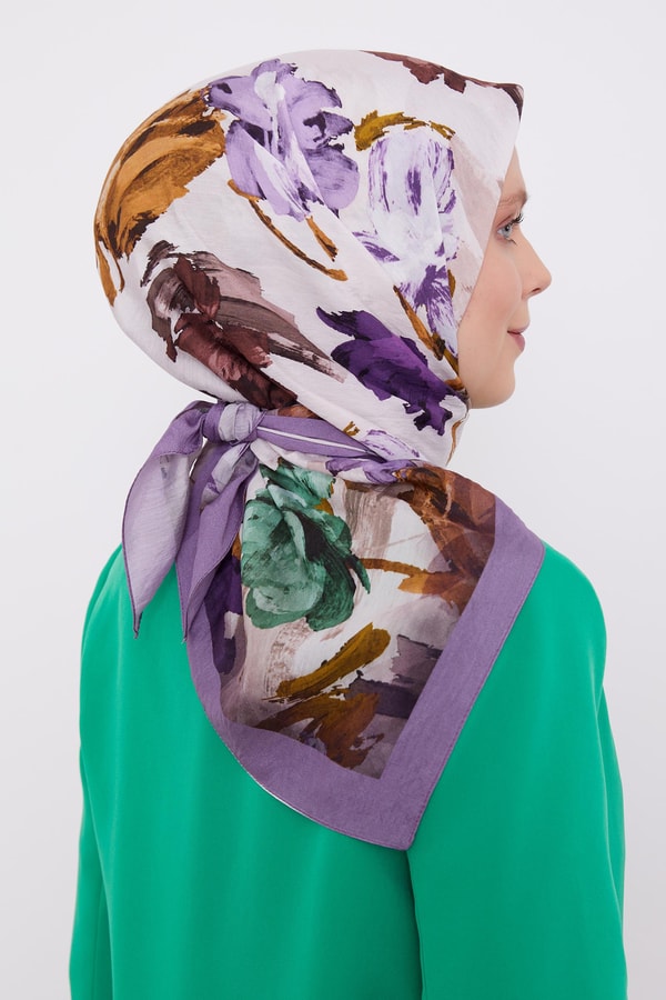 LevidorLevidor Mor Soyut Desen Modal İpek Eşarp