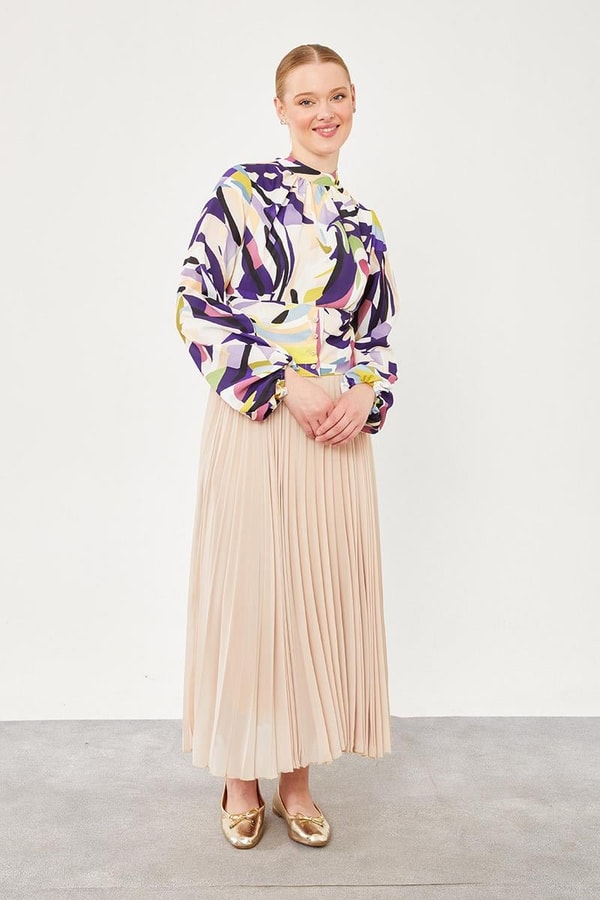 LevidorLevidor Mor Yakası Büzgülü Arkası Gipeli Bluz