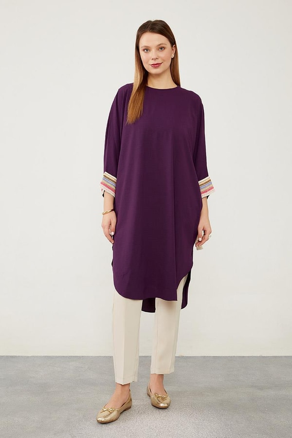 LevidorLevidor Mürdüm Dantel Detaylı Tunik