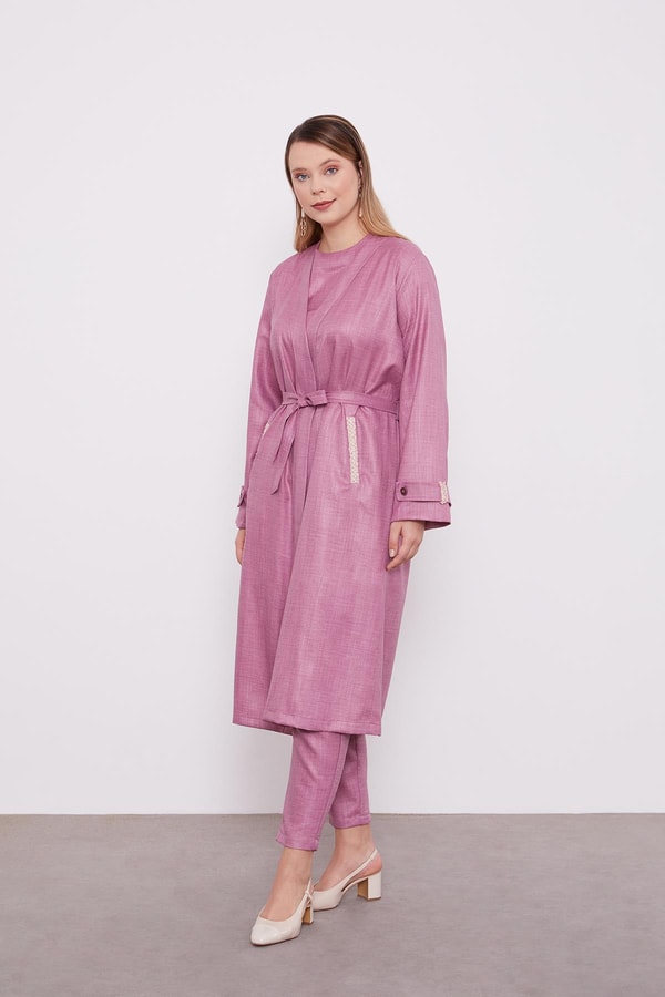 LevidorLevidor Mürdüm İşlemeli  Melanj Kimono Üçlü Takım