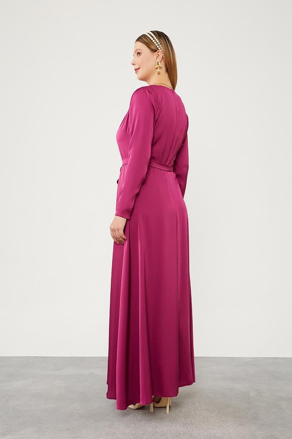 LevidorLevidor Mürdüm Kuşak Bağlamalı Saten Elbise