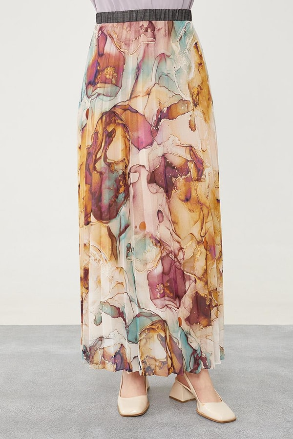 LevidorLevidor Mürdüm Mermer Desen Şifon Etek