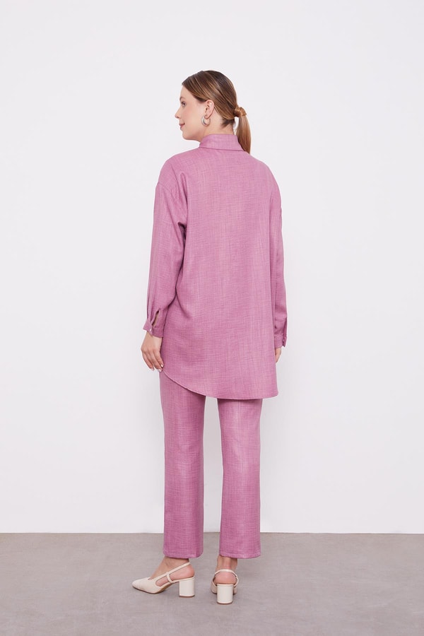 LevidorLevidor Mürdüm Taş İşlemeli Melanj Gömlek İkili Takım