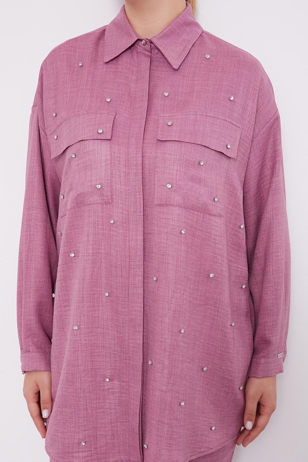 LevidorLevidor Mürdüm Taş İşlemeli Melanj Gömlek İkili Takım