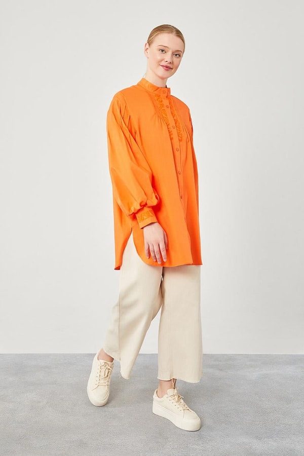 LevidorLevidor Oranj Balon Kol Kroşeta Detaylı Gömlek