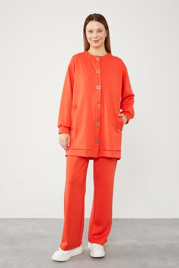 LevidorLevidor Oranj Bisiklet Yaka Cepli Penye Pantolonlu Spor Takım