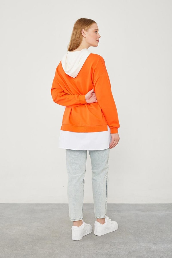 LevidorLevidor Oranj Kapuşonlu Gömlek Detaylı Sweat