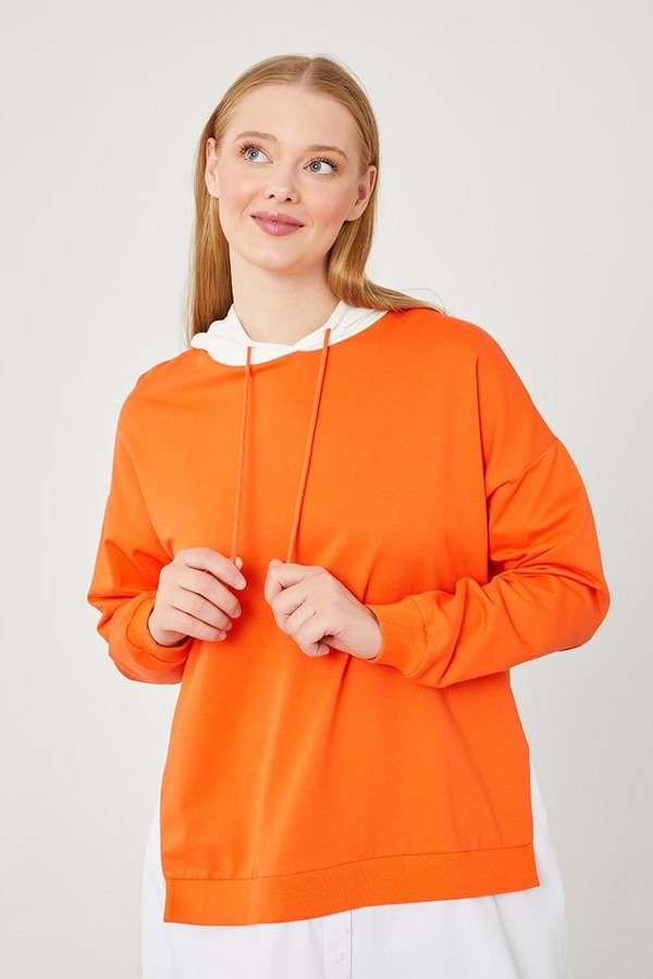 LevidorLevidor Oranj Kapuşonlu Gömlek Detaylı Sweat