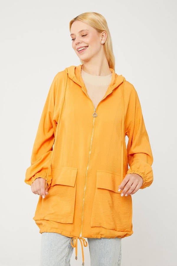 LevidorLevidor Oranj Kapüşonlu Tril Kumaş Kap