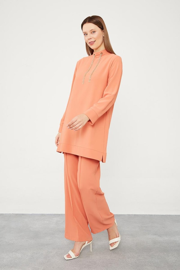 LevidorLevidor Oranj Taş Zincir Aksesuarlı İkili Takım