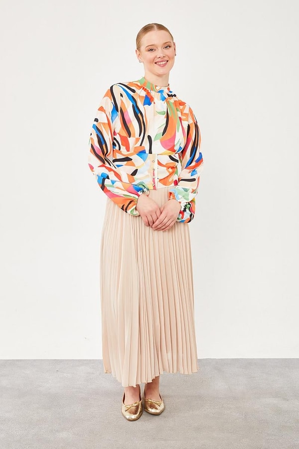 LevidorLevidor Oranj Yakası Büzgülü Arkası Gipeli Bluz