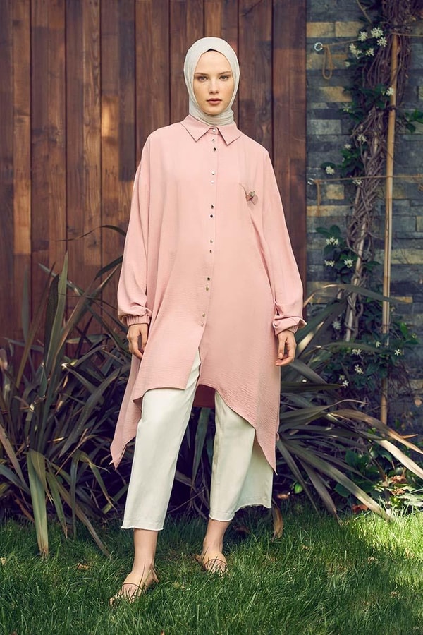 LevidorLevidor Pembe Cebi Broşlu Tunik