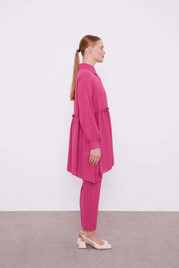 LevidorLevidor Pembe Göğüs Altı Pileli Şifon İkili Takım