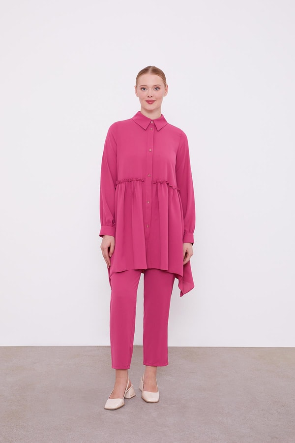 LevidorLevidor Pembe Göğüs Altı Pileli Şifon İkili Takım