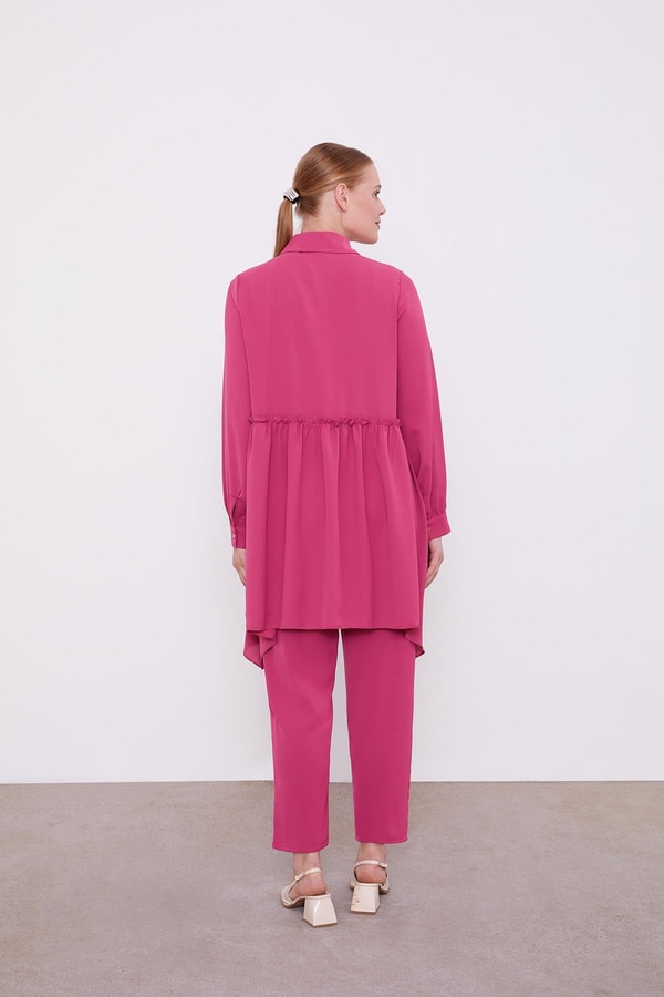 LevidorLevidor Pembe Göğüs Altı Pileli Şifon İkili Takım