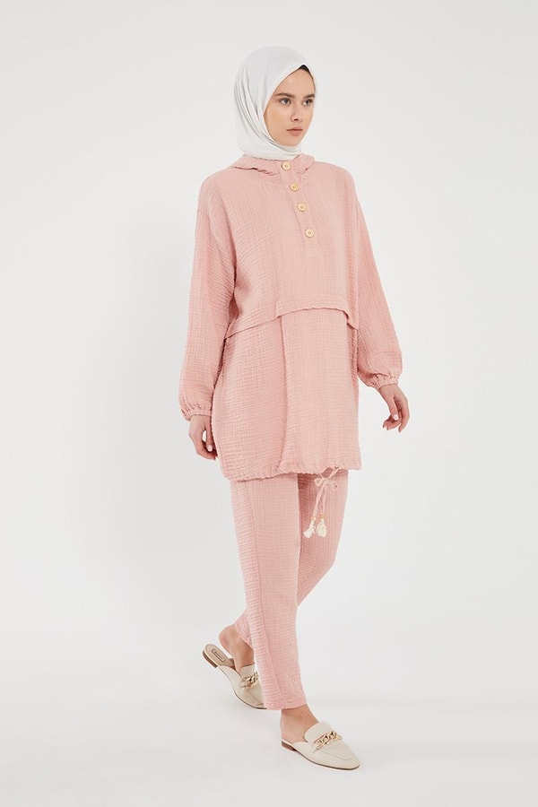 LevidorLevidor Pembe Kapşonlu Muslin Spor Takım