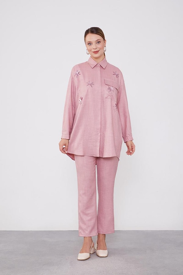 LevidorLevidor Pembe Pul İşlemeli Gölek Yaka İkili Takım