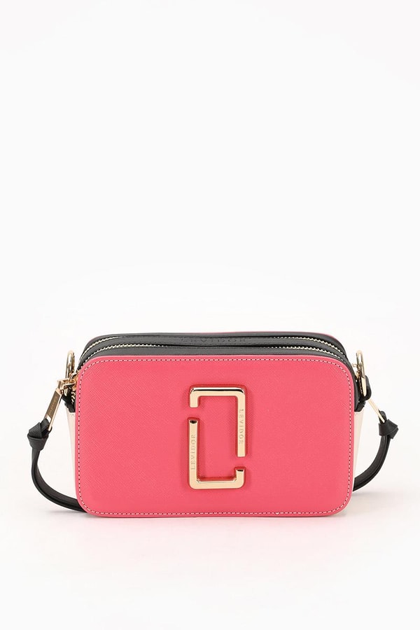 LevidorLevidor Pembe-Siyah-Krem Dokulu Kumaş Çift Bölmeli Omuz Çantası