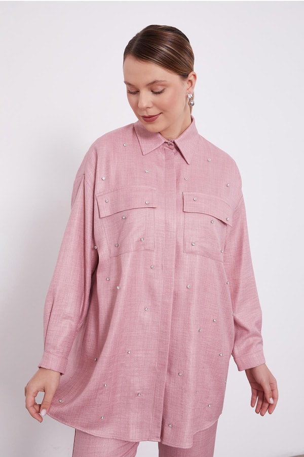 LevidorLevidor Pembe Taş İşlemeli Melanj Gömlek İkili Takım