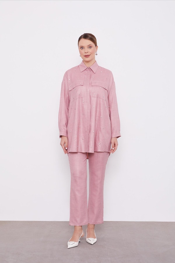 LevidorLevidor Pembe Taş İşlemeli Melanj Gömlek İkili Takım