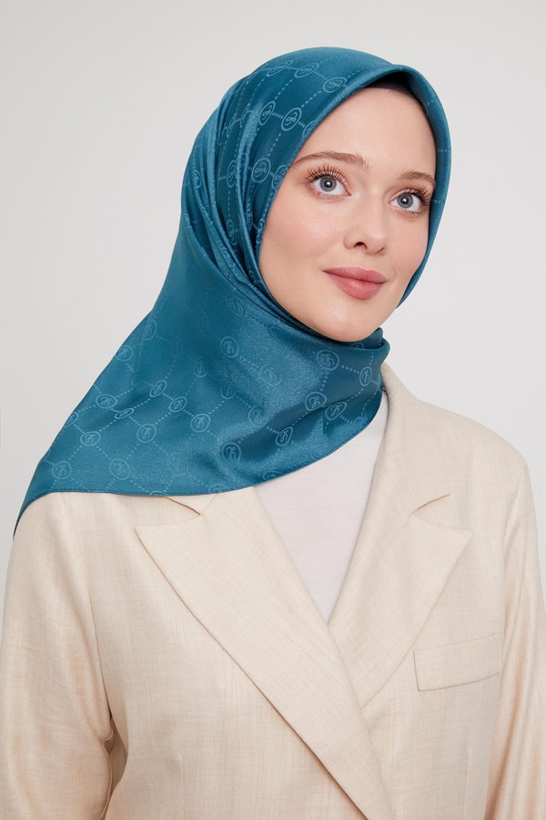 LevidorLevidor Petrol Mavi L Baskılı Kristal Jakarlı Eşarp