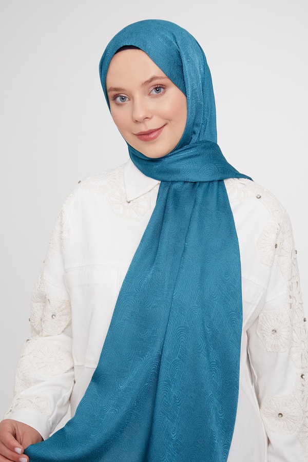 LevidorLevidor Petrol Yeşili Hologram Desen Jakarlı Janjan Şal