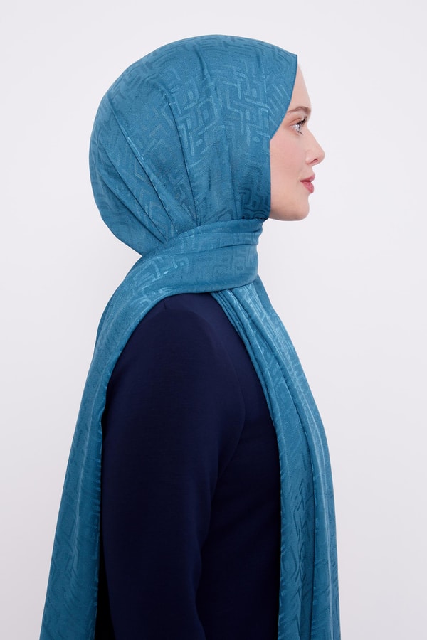 LevidorLevidor Petrol Yeşili Labirent Desen Jakarlı Janjan Şal