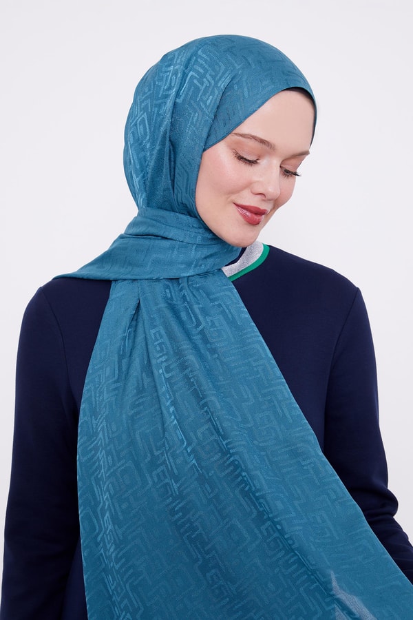 LevidorLevidor Petrol Yeşili Labirent Desen Jakarlı Janjan Şal