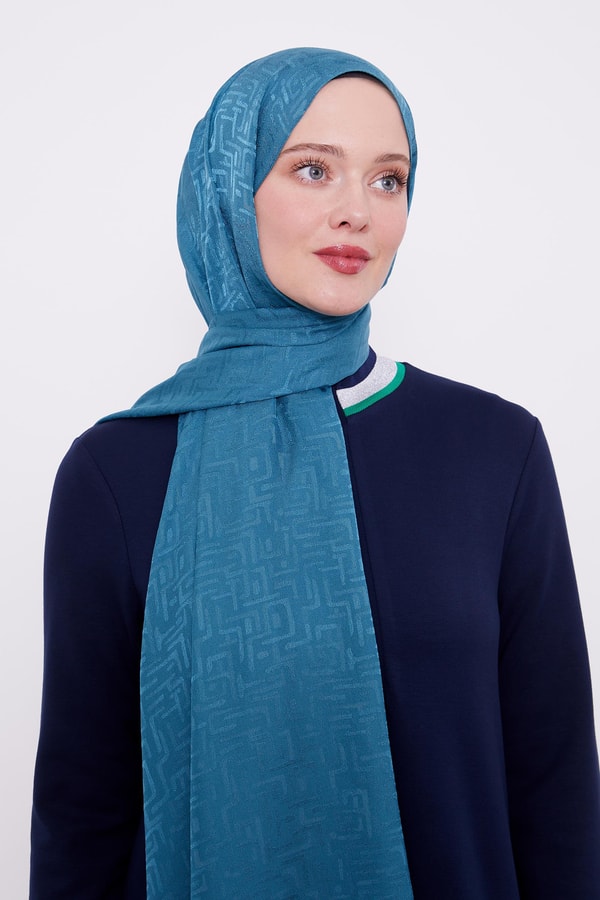 LevidorLevidor Petrol Yeşili Labirent Desen Jakarlı Janjan Şal