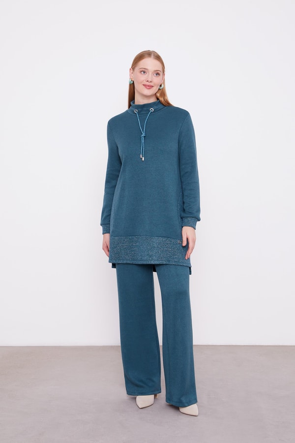 LevidorLevidor Petrol Yeşili Simli Kaşmiş Kumaş İkili Takım