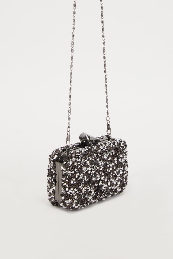 LevidorLevidor Platin Kare Taşlı Abiye El Çantası