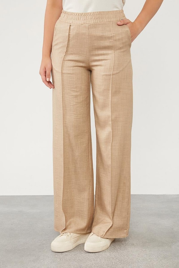 LevidorLevidor Pudra Belli Lastikli Çizgi Detay Pantolon