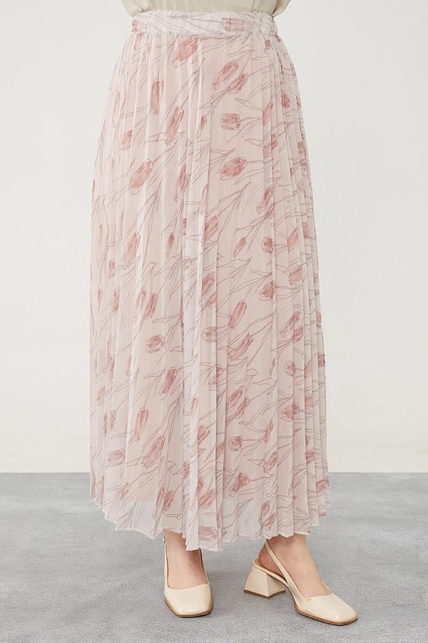 LevidorLevidor Pudra Çiçek Desen Şifon Etek