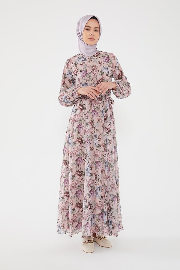 LevidorLevidor Pudra Çiçek desen şifon elbise