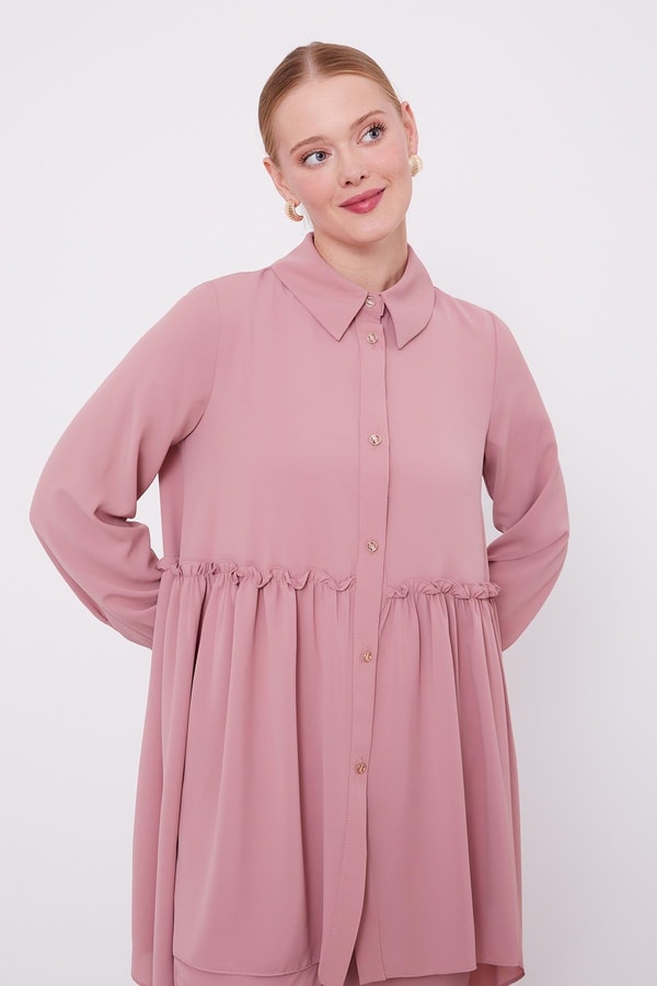 LevidorLevidor Pudra Göğüs Altı Pileli Şifon İkili Takım