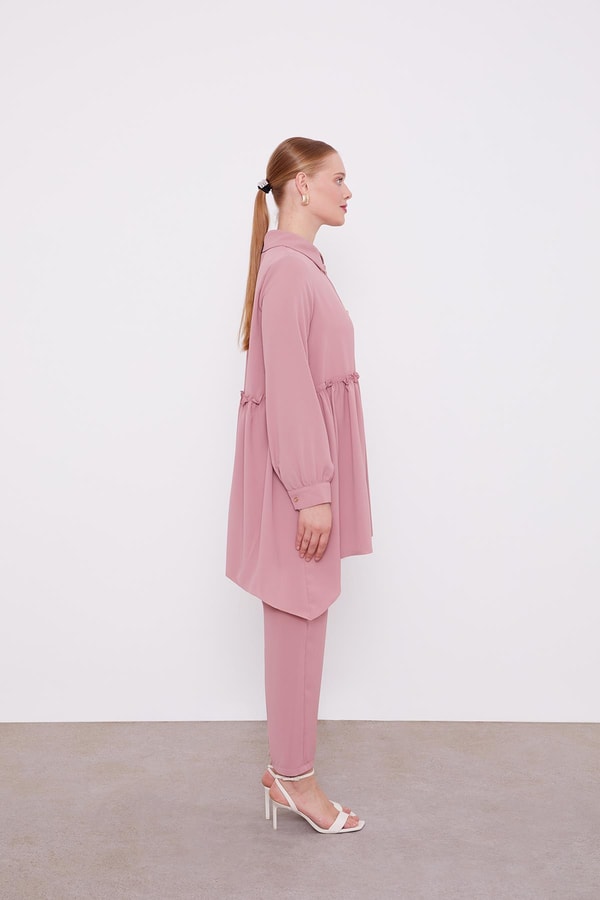 LevidorLevidor Pudra Göğüs Altı Pileli Şifon İkili Takım