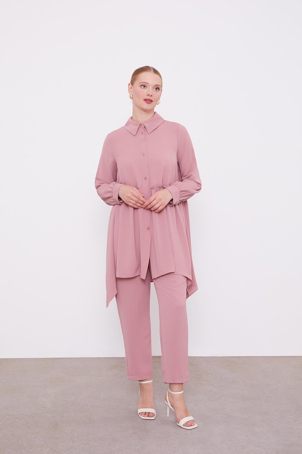 LevidorLevidor Pudra Göğüs Altı Pileli Şifon İkili Takım