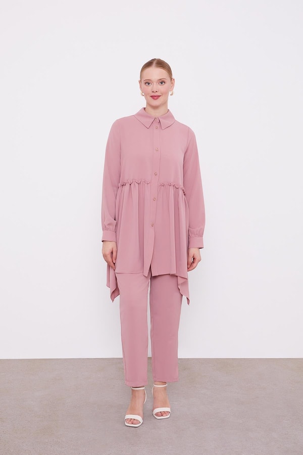 LevidorLevidor Pudra Göğüs Altı Pileli Şifon İkili Takım