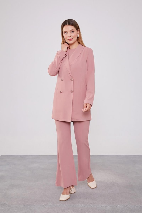 LevidorLevidor Pudra Kruvaze Kesim Blazer Ceket Takım