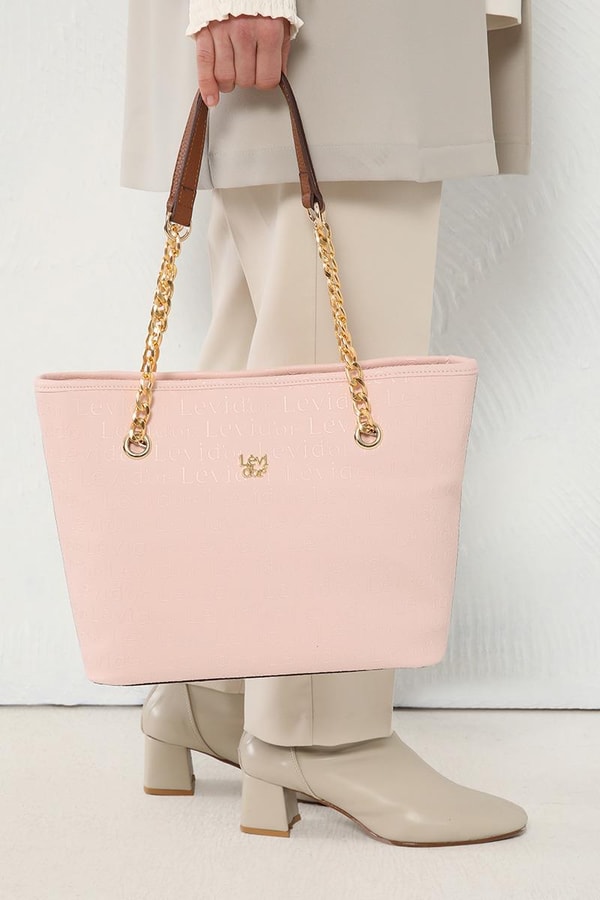 LevidorLevidor Pudra Monogram Baskılı Zincir Askılı Tote Çanta