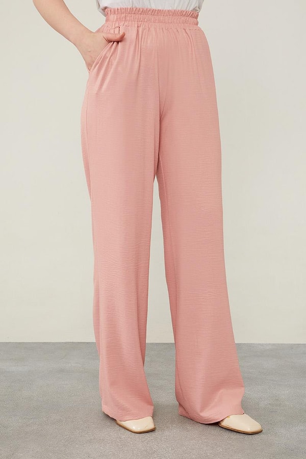 LevidorLevidor Pudra Önü Taş İşlemeli Geniş Pantolonlu Tunik Takım