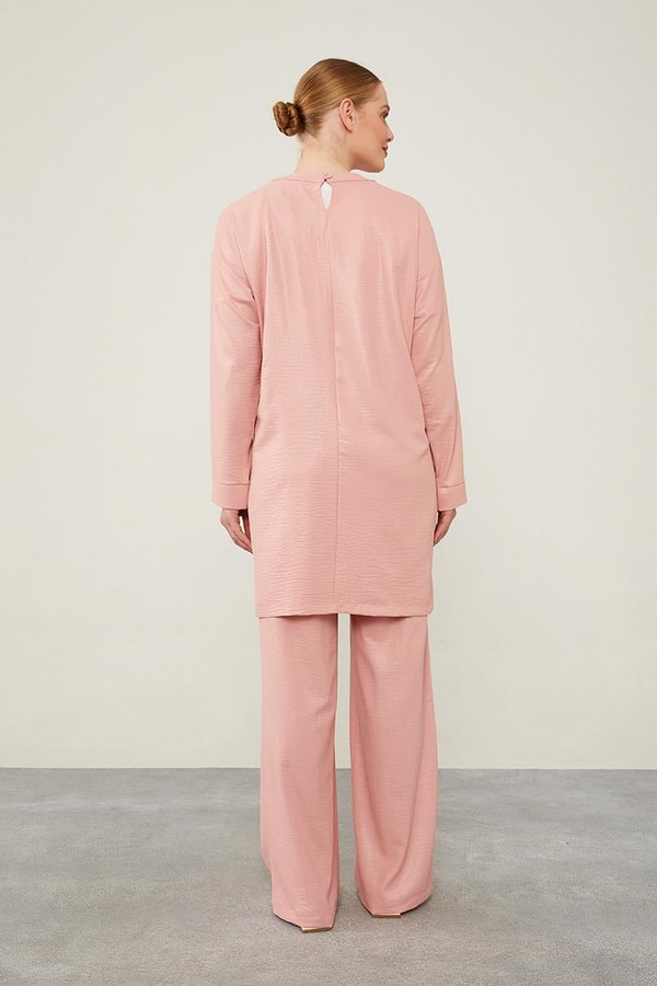 LevidorLevidor Pudra Önü Taş İşlemeli Geniş Pantolonlu Tunik Takım