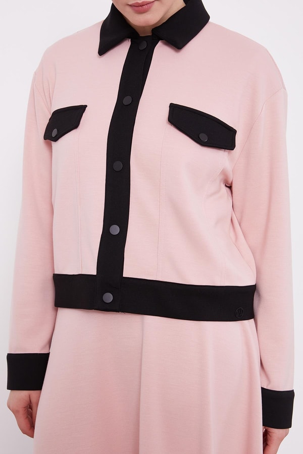 LevidorLevidor Pudra-Siyah Gömlek Yaka Çıtçıtlı Penye Etekli Takım