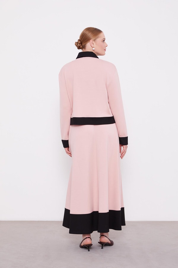 LevidorLevidor Pudra-Siyah Gömlek Yaka Çıtçıtlı Penye Etekli Takım