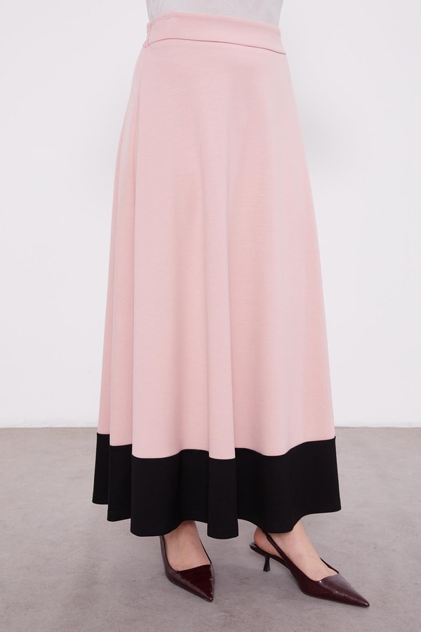 LevidorLevidor Pudra-Siyah Gömlek Yaka Çıtçıtlı Penye Etekli Takım