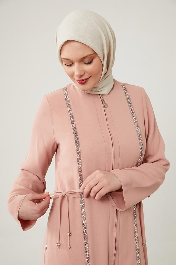 LevidorLevidor Pudra Yanları İp Bağlamalı Taş İşlemeli Ferace