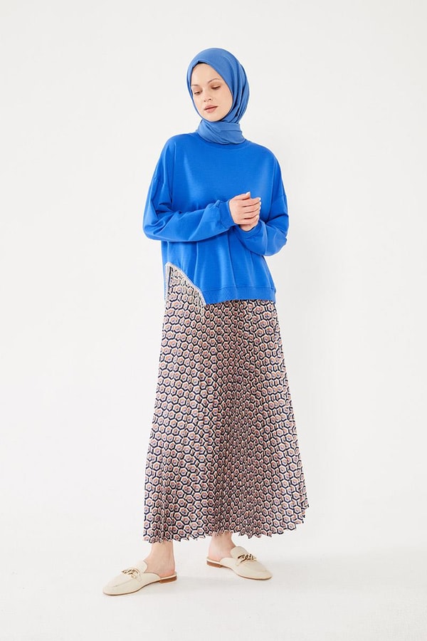 LevidorLevidor Saks Bluz Taşlı Pilise Etekli Takım